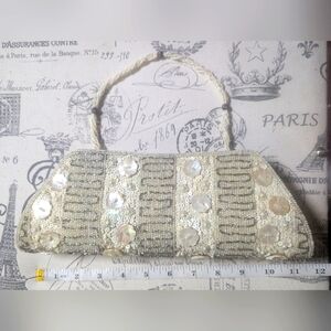 Vintage Beaded Evening Clutch Purse Faux Pearl